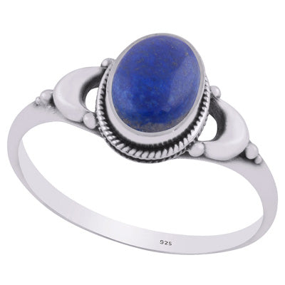 Alluring Crescent Moon Lapis Oval Shape 925 Sterling Solid Silver Ring - R3403224-6