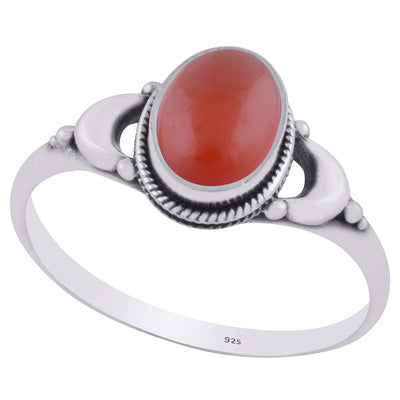 Alluring Crescent Moon Carnelian Oval Shape 925 Sterling Solid Silver Ring - R3403224-7