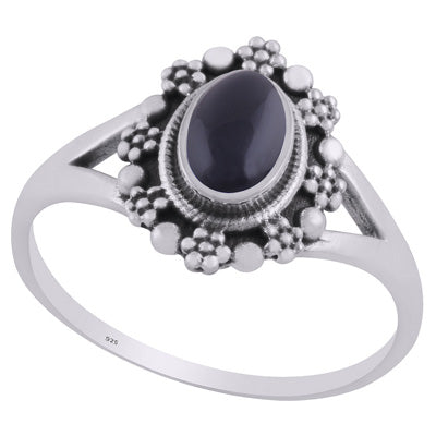 Beautifully Flower Rawa Work Around Black Onyx Oval Shape 925 Sterling Solid Silver Ring - R3403227-13