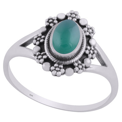 Beautifully Flower Rawa Work Around Green Onyx Oval Shape 925 Sterling Solid Silver Ring - R3403227-8