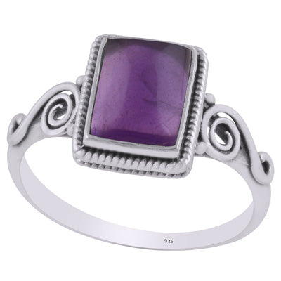 Stunning Coil Wire Work Around Amethyst Rectangle Shape 925 Sterling Solid Silver Ring - R3403228-1