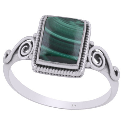 Stunning Coil Wire Work Around Malachite Rectangle Shape 925 Sterling Solid Silver Ring - R3403228-11