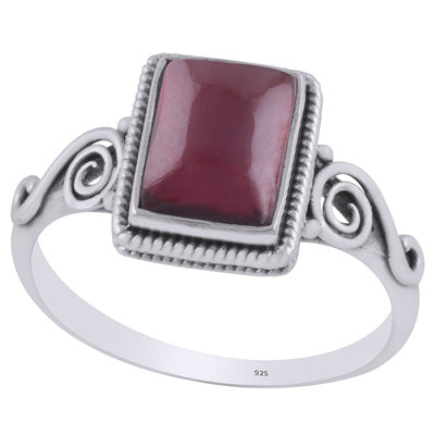 Stunning Coil Wire Work Around Garnet Rectangle Shape 925 Sterling Solid Silver Ring - R3403228-14