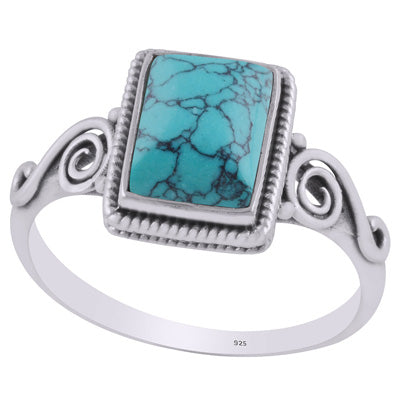 Stunning Coil Wire Work Around Turquoise Rectangle Shape 925 Sterling Solid Silver Ring - R3403228-2