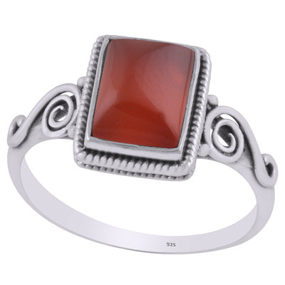 Stunning Coil Wire Work Around Carnelian Rectangle Shape 925 Sterling Solid Silver Ring - R3403228-6