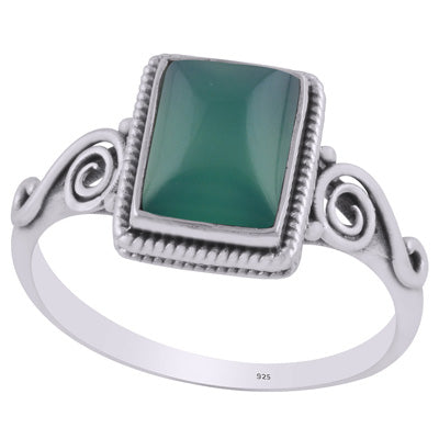Stunning Coil Wire Work Around Green Onyx Rectangle Shape 925 Sterling Solid Silver Ring - R3403228-7