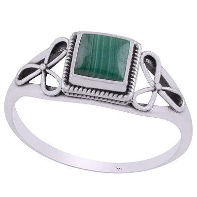 Gorgeous Flower Handcrafted Around Malachite Square Shape 925 Sterling Solid Silver Ring - R3403229-13