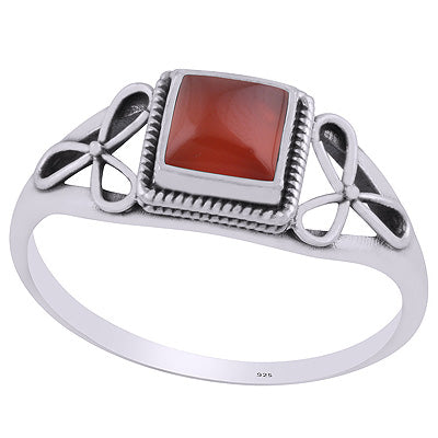 Gorgeous Flower Handcrafted Around Carnelian Square Shape 925 Sterling Solid Silver Ring - R3403229-7