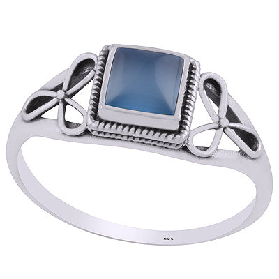 Gorgeous Flower Handcrafted Around Blue Chalcedony Square Shape 925 Sterling Solid Silver Ring - R3403229-9