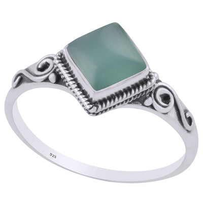 Beautiful Handcrafted Work Around Aqua Chalcedony Rhombus Shape 925 Sterling Solid Silver Ring - R3403230-10