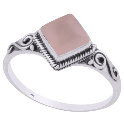 Beautiful Handcrafted Work Around Rose Quartz Rhombus Shape 925 Sterling Solid Silver Ring - R3403230-15