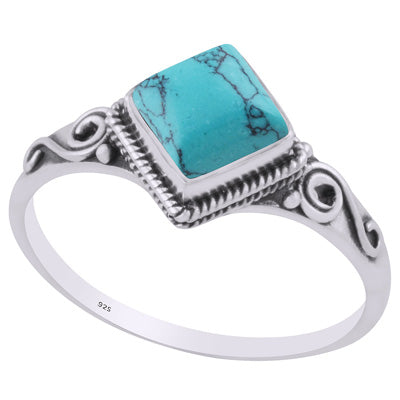 Beautiful Handcrafted Work Around Turquoise Rhombus Shape 925 Sterling Solid Silver Ring - R3403230-3