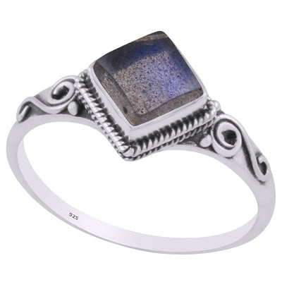Beautiful Handcrafted Work Around Labradorite Rhombus Shape 925 Sterling Solid Silver Ring - R3403230-5