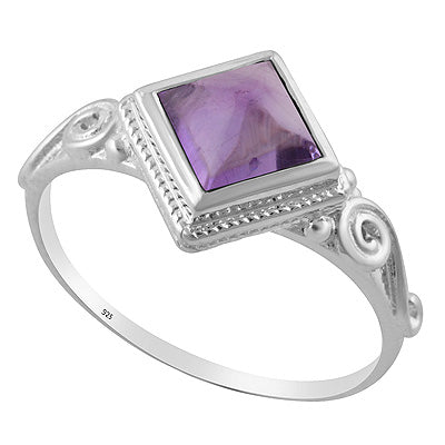 Beautiful Handcrafted Work Around Amethyst Rhombus Shape 925 Sterling Solid Silver Ring - R3403230-51