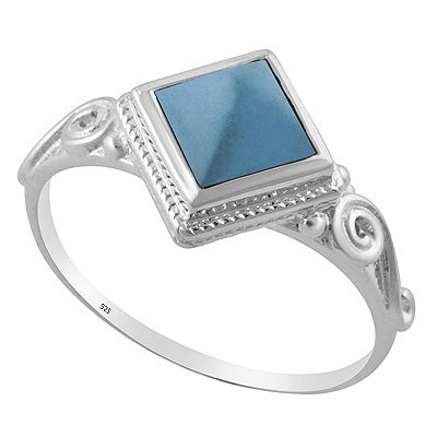 Beautiful Handcrafted Work Around Turquoise Rhombus Shape 925 Sterling Solid Silver Ring - R3403230-53