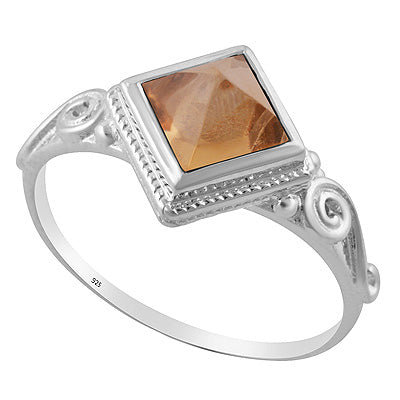 Beautiful Handcrafted Work Around Citrine Rhombus Shape 925 Sterling Solid Silver Ring - R3403230-54