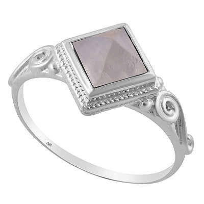 Beautiful Handcrafted Work Around Rainbow Moonstone Rhombus Shape 925 Sterling Solid Silver Ring - R3403230-55