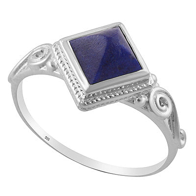 Beautiful Handcrafted Work Around Lapis Rhombus Shape 925 Sterling Solid Silver Ring - R3403230-57