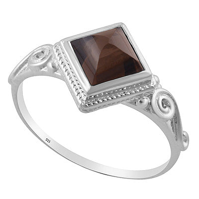 Beautiful Handcrafted Work Around Smoky Topaz Rhombus Shape 925 Sterling Solid Silver Ring - R3403230-58