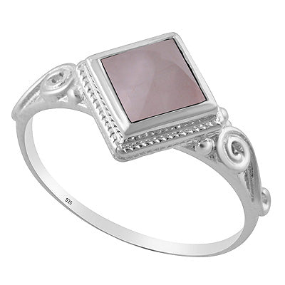 Beautiful Handcrafted Work Around Rose Quartz Rhombus Shape 925 Sterling Solid Silver Ring - R3403230-65