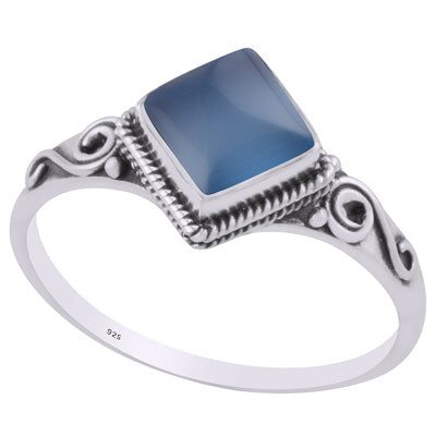 Beautiful Handcrafted Work Around Blue Chalcedony Rhombus Shape 925 Sterling Solid Silver Ring - R3403230-9
