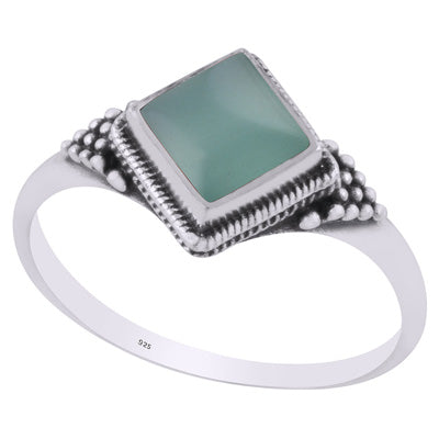 Alluring Rawa Work Around Aqua Chalcedony Rhombus Shape 925 Sterling Solid Silver Ring - R3403231-10