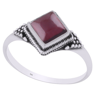 Alluring Rawa Work Around Garnet Rhombus Shape 925 Sterling Solid Silver Ring - R3403231-2