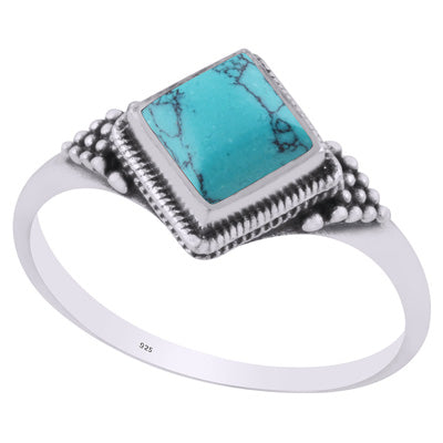 Alluring Rawa Work Around Turquoise Rhombus Shape 925 Sterling Solid Silver Ring - R3403231-3