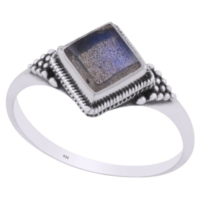 Alluring Rawa Work Around Labradorite Rhombus Shape 925 Sterling Solid Silver Ring - R3403231-5
