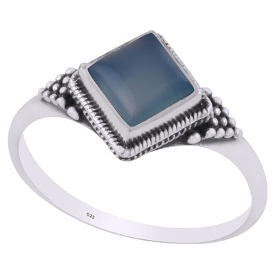 Alluring Rawa Work Around Blue Chalcedony Rhombus Shape 925 Sterling Solid Silver Ring - R3403231-9