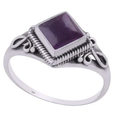 Beautifully Handcrafted Wire Work Around Amethyst Rhombus Shape 925 Sterling Solid Silver Ring - R3403232-1