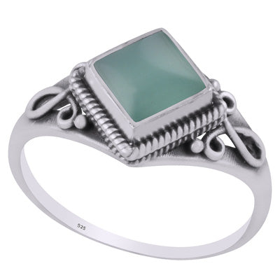Beautifully Handcrafted Wire Work Around Aqua Chalcedony Rhombus Shape 925 Sterling Solid Silver Ring - R3403232-10