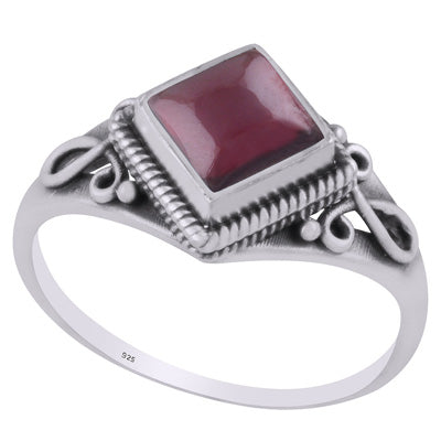 Beautifully Handcrafted Wire Work Around Garnet Rhombus Shape 925 Sterling Solid Silver Ring - R3403232-2