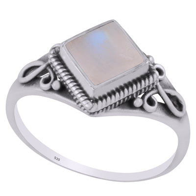 Beautifully Handcrafted Wire Work Around Rainbow Moonstone Rhombus Shape 925 Sterling Solid Silver Ring - R3403232-4