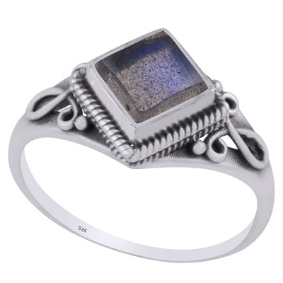 Beautifully Handcrafted Wire Work Around Labradorite Rhombus Shape 925 Sterling Solid Silver Ring - R3403232-5