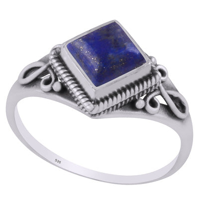 Beautifully Handcrafted Wire Work Around Lapis Rhombus Shape 925 Sterling Solid Silver Ring - R3403232-6