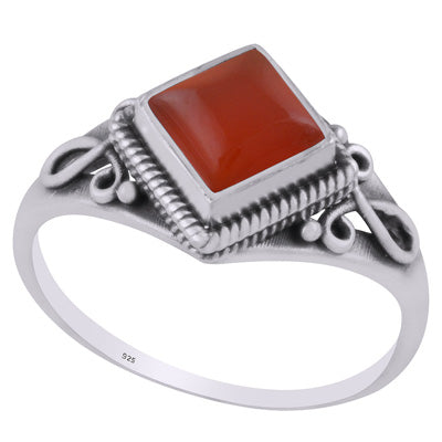 Beautifully Handcrafted Wire Work Around Carnelian Rhombus Shape 925 Sterling Solid Silver Ring - R3403232-7