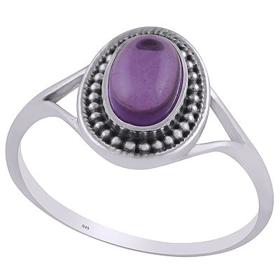Alluring Rawa Work Around Amethyst Oval Shape 925 Sterling Solid Silver Ring - R3403233-1