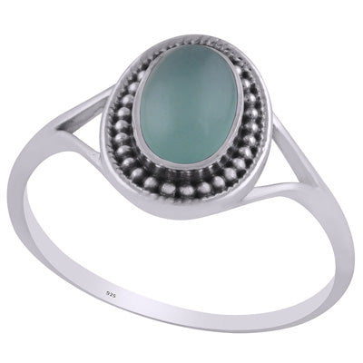 Alluring Rawa Work Around Aqua Chalcedony Oval Shape 925 Sterling Solid Silver Ring - R3403233-10