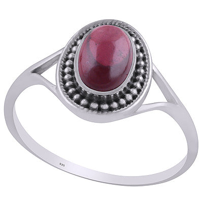 Alluring Rawa Work Around Garnet Oval Shape 925 Sterling Solid Silver Ring - R3403233-2
