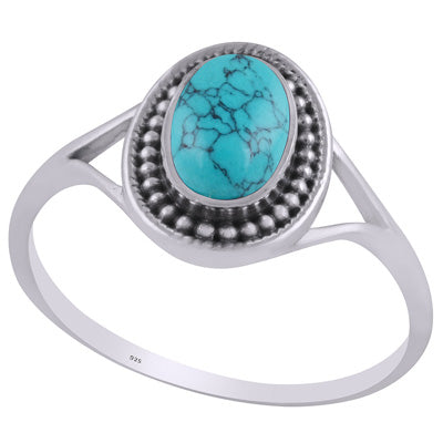 Alluring Rawa Work Around Turquoise Oval Shape 925 Sterling Solid Silver Ring - R3403233-3