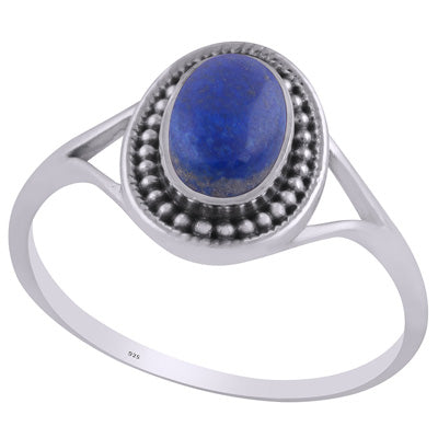 Alluring Rawa Work Around Lapis Oval Shape 925 Sterling Solid Silver Ring - R3403233-6