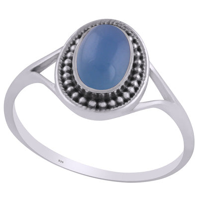Alluring Rawa Work Around Blue Chalcedony Oval Shape 925 Sterling Solid Silver Ring - R3403233-9