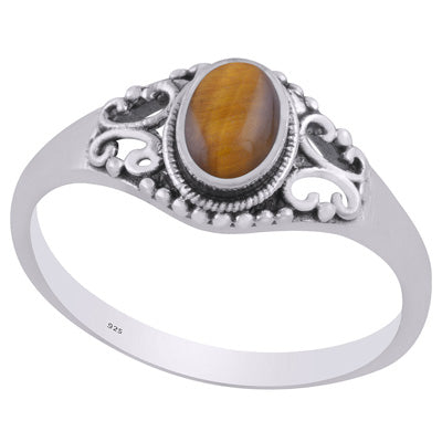 Alluring Rawa & Wire Work Around Tiger's Eye Oval Shape 925 Sterling Solid Silver Ring - R3403235-11