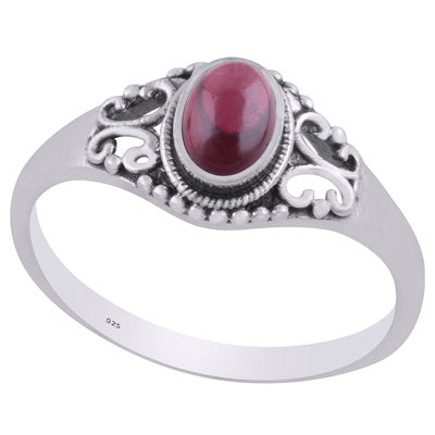 Alluring Rawa & Wire Work Around Garnet Oval Shape 925 Sterling Solid Silver Ring - R3403235-2