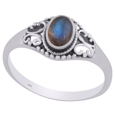 Alluring Rawa & Wire Work Around Labradorite Oval Shape 925 Sterling Solid Silver Ring - R3403235-5