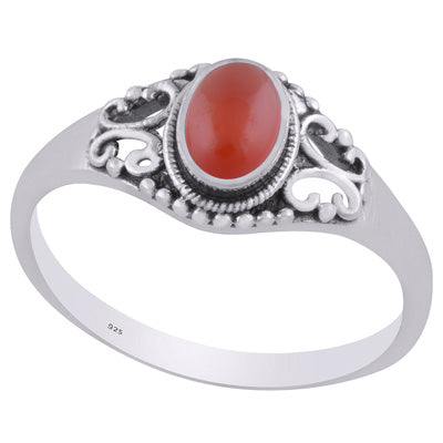 Alluring Rawa & Wire Work Around Carnelian Oval Shape 925 Sterling Solid Silver Ring - R3403235-7