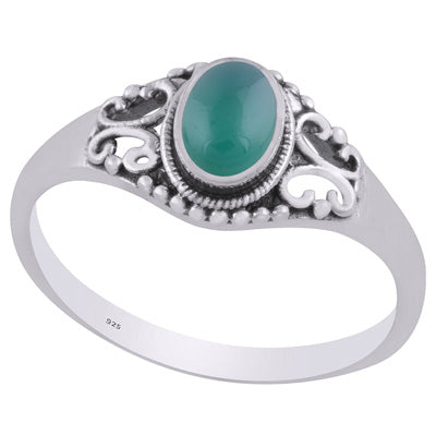 Alluring Rawa & Wire Work Around Green Onyx Oval Shape 925 Sterling Solid Silver Ring - R3403235-8