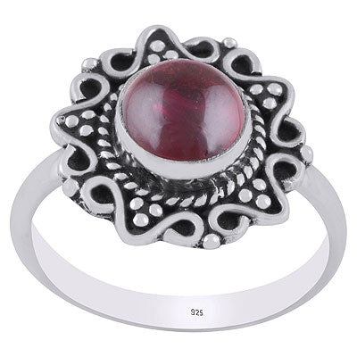 Alluring Oxidised Wire & Rawa Work Around Garnet Round Shape 925 Sterling Solid Silver Ring - R3403237-2