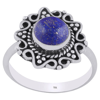 Alluring Oxidised Wire & Rawa Work Around Lapis Round Shape 925 Sterling Solid Silver Ring - R3403237-6